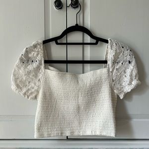 Blue Blush Medium Lace White Top
